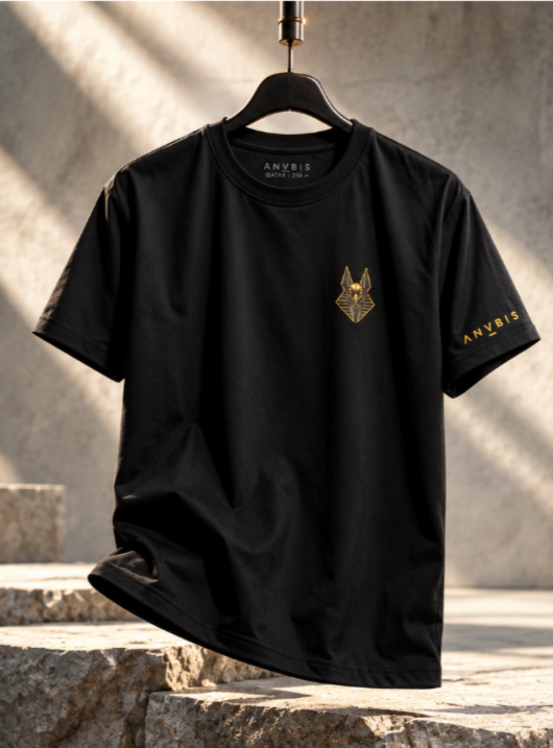 WYS-01 T-shirt front with gold ANUBIS emblem